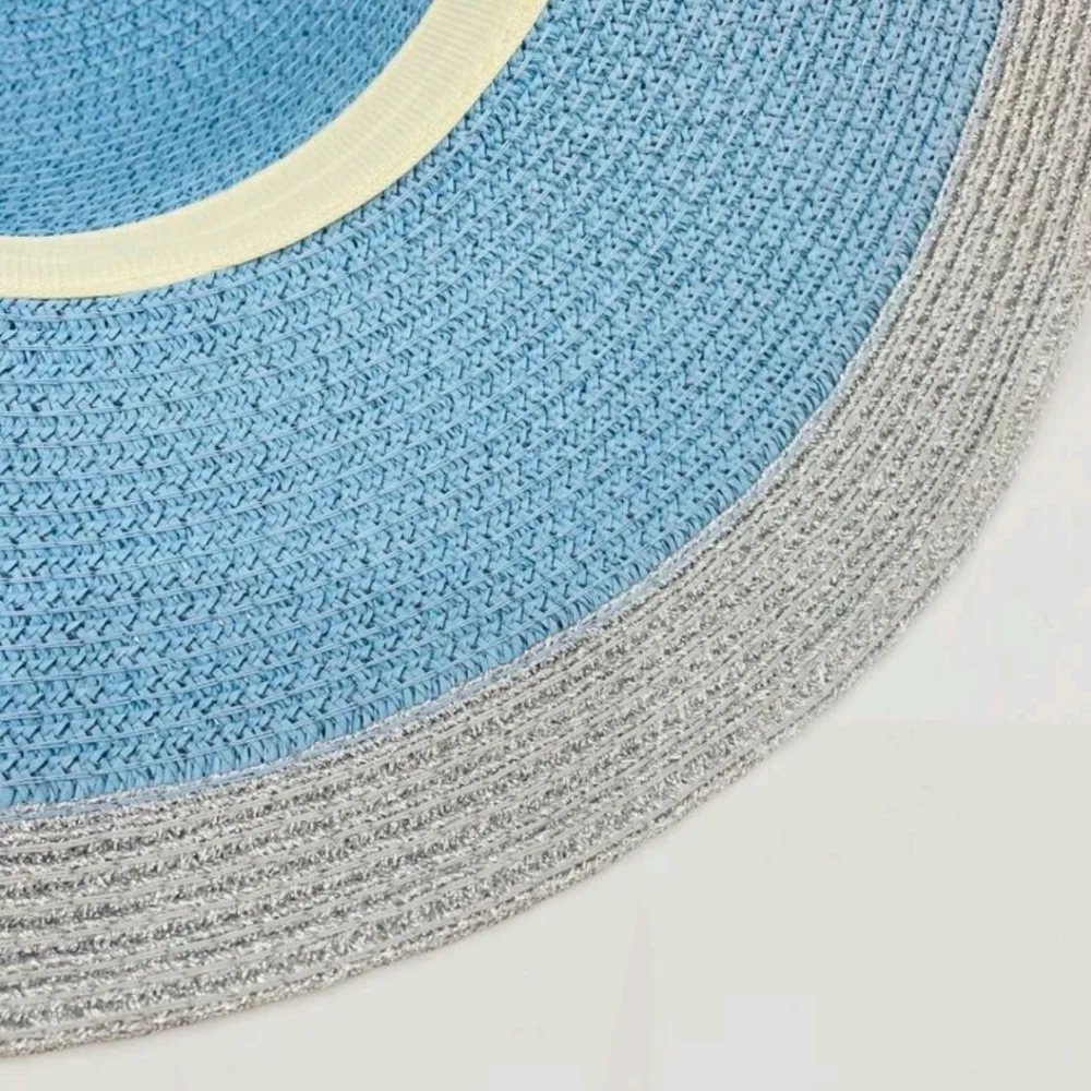 Floppy Hat Color block Blue Silver Shimmer Faux Turquoise Stone Beads - Picture 7 of 7